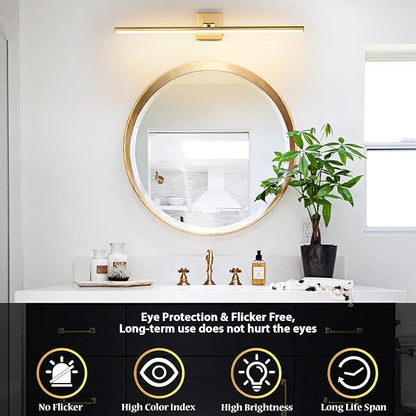 LED Bathroom Vanity Light, Modern Bathroom Light Fixture Over Mirror (3000K/4000K/6000K, Dimmable), Vanity Light Bar with Angle Adjustable, 32 Inch, Brass