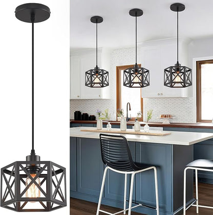 Farmhouse Pendant Light Fixture, Black Pendant Lights for Kitchen Island Industrial Lantern Pendant Light Fixtures with Light Shade, Adjustable Height Hanging Pendant Lighting
