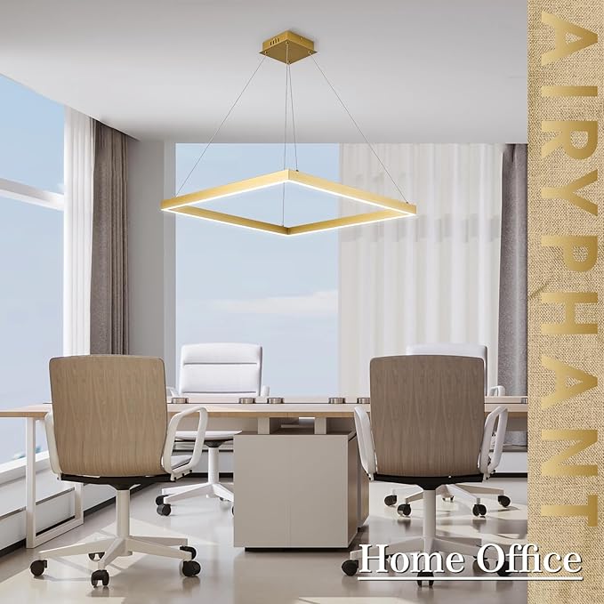 Modern LED Pendant Light, Gold LED Chandelier 24" Rectangle Chandelier for Dining Room Dimmable Modern Chandelier Flush Mount Pendant Light for Living Room Kitchen Office, 3000-6500K