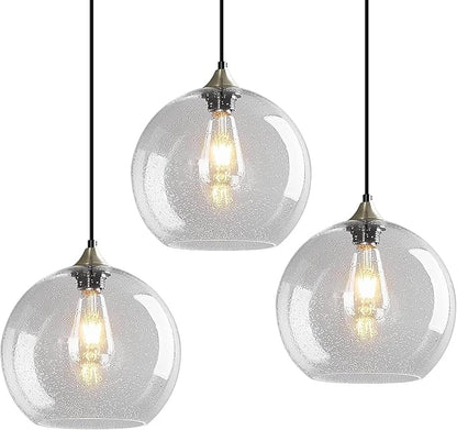 Modern 3-Pack Glass Globe Pendant Lights, Clear Modern Pendant Lighting for Kitchen Island, Clear Glass Hanging Lamps for Dining Room Living Room Bedroom, Large 9.85 Inch Fixture (Bulbs Not Included)