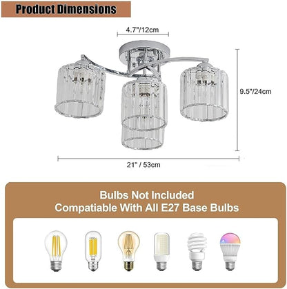 Crystal Chandelier, Modern Elegant Ceiling Light E26 Base Easy Installation Durable Metal Frame for Living Room Bedroom Dining Room, Silver