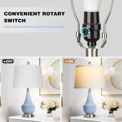 Cinyirong Modern Blue Table Lamp Set of 2, 24" Ceramic Table Lamp with USB A+C Ports,Classic Beside Lamps Nightstand Lamp Modern Lamp for Living Room, Bedroom & Office -LED Bulbs Included