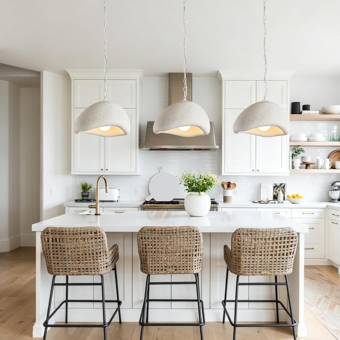Wabi Sabi Pendant Lights,15.7in White Modern Pendant Light Resin Hanging Lamp Kitchen Island Lighting Modern Japandi Chandelier for Dining Room Bedroom Hallway Restaurant Foyer