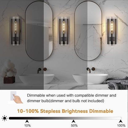 Black Wall Sconces Set of 2, Modern Bathroom Sconces Wall Lighting Vanity Light Fixtures with Clear Glass, Bathroom Sconces Set of 2, Indoor Wall Sconce for Bathroom Living Room Bedroom
