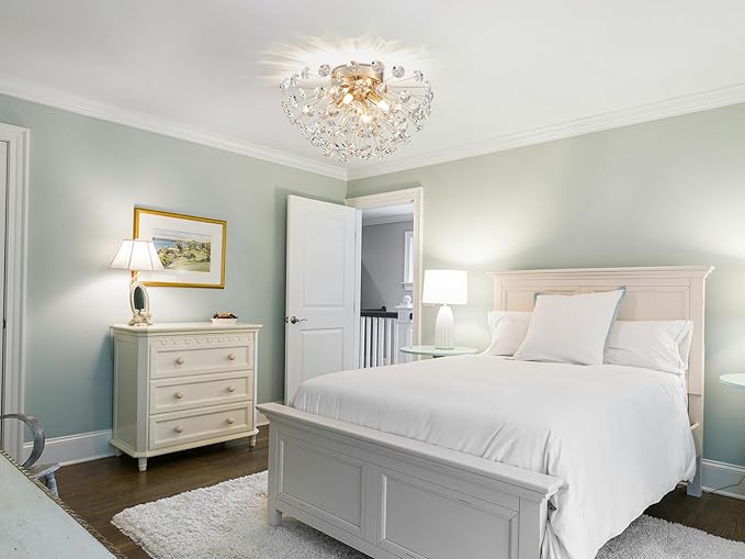 AGV LIGHTING Modern Crystal Flush Mount Ceiling Light Fixture, Dandelion Sputnik Semi Flush Mount Ceiling Light, 12" 4-Light with G9 Base Gold Ceiling Light Fixture
