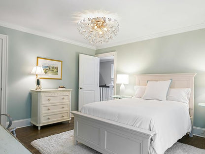 AGV LIGHTING Modern Crystal Flush Mount Ceiling Light Fixture, Dandelion Sputnik Semi Flush Mount Ceiling Light, 12" 4-Light with G9 Base Gold Ceiling Light Fixture