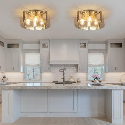 Modern Semi Flush Mount Ceiling Light Fixture, Nickel Hallway Light Fixtures Ceiling Mount, Dimmable Foyer Kitchen Lighting Fixtures Ceiling Lights for Bedroom Bathroom Dining Room Laundry Room