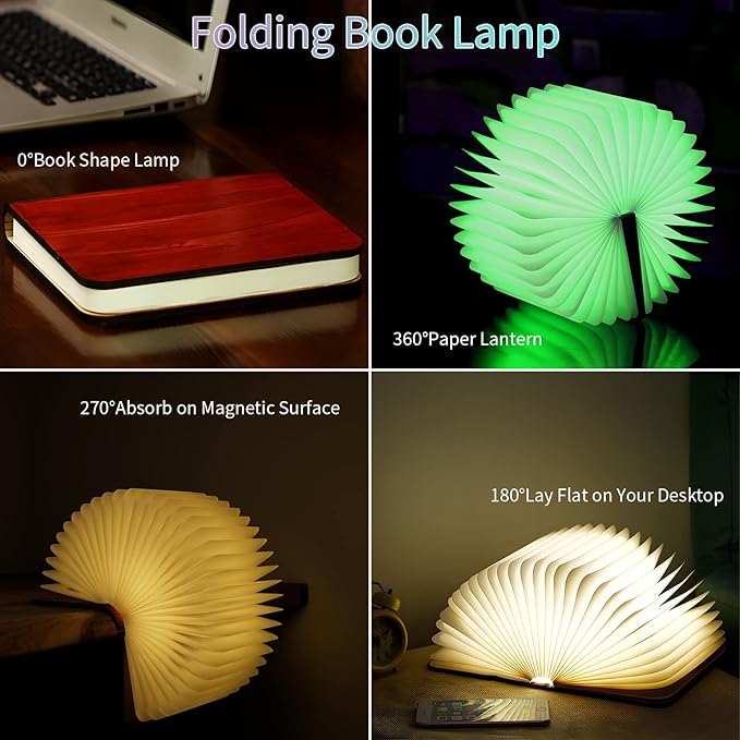 Vergissm Wooden Book Lamp, Upgraded 5 Colors Lumio Book Lamp, Novelty Lighting 360° Book Lamp Light, LED Folding Book Lamp for Bookish Lamp Decor & Book Lovers Gifts, Light Up Book Gifts for Women