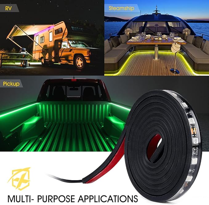 Xprite 60" RGB Truck Bed Bluetooth Lights Kit, Neon Accent Exterior Glow Rails Light Strips w/APP Control & Wireless Remote, for Cargo, Tonneau Cover, Pickup Trucks, Van, SUV, Camper RV, Boat - 3PCS