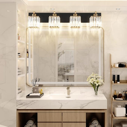 Aipsun Bathroom Vanity Light Fixtures Crystal Vanity Light for Bathroom 4 Light Modern Vanity Lighting (Exclude Bulb)
