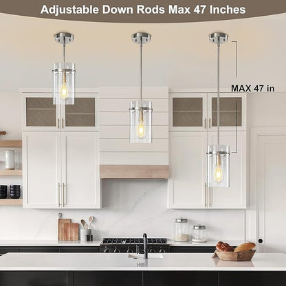 1 Pack Seeded Glass Pendant Lights Kitchen Island, Hanging Modern Pendant Light Fixtures, 5.5" Brushed Nickel Pendant Lighting Island Lights for Kitchen Over Sink Entryway Hallway