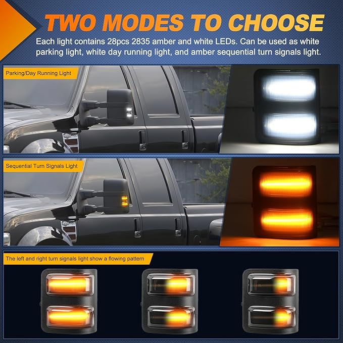 Nilight Side Mirror Marker Light Switchback Amber Turn Signals Lights White Parking Lamp Smoked Lens Plug and Play Compatible With 2008-2016 Ford F250 F350 F450 F550 Super Duty