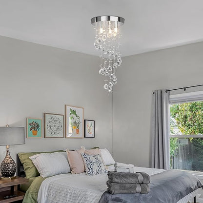 3-Lights Spairal Crystal Chandelier,Modern Raindrop Light Fixture Pendant Ceiling Mount Lamp Lighting Fixtures for LivingRoom, Bedroom, Bathroom D9“ X H21.3”