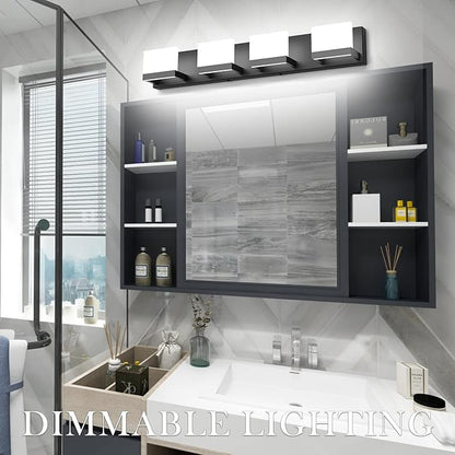 Tipace Dimmable Black LED Vanity Light for Bathroom Up and Down 4 Lights Black Modern Bathroom Wall Light Fixtures Over Mirror(White Light 6000K)