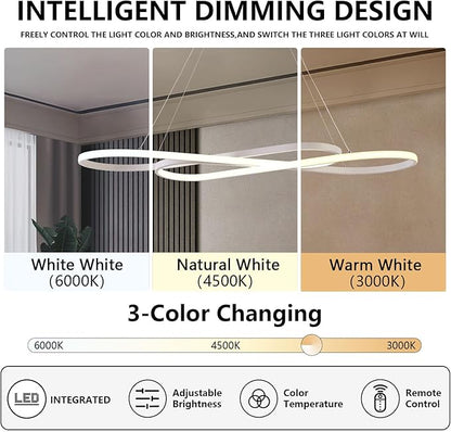 Led Pendant Light for Kitchen Island Lighting Modern Chandelier for Dining Room Light Fixture Dimmable with Remote Control 3000K-6500K Color Changing