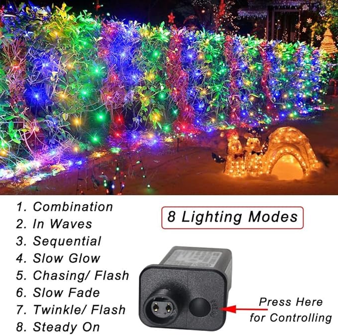 Pooqla Christmas Net Lights, 300LED Outdoor Mesh Light 14.8x4.9 ft Fairy String Mesh Light 8 Modes Green Wire, Connectable Waterproof for Bushes Tree Garden Christmas Decor, Colorful
