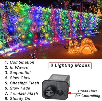 Pooqla Christmas Net Lights, 300LED Outdoor Mesh Light 14.8x4.9 ft Fairy String Mesh Light 8 Modes Green Wire, Connectable Waterproof for Bushes Tree Garden Christmas Decor, Colorful