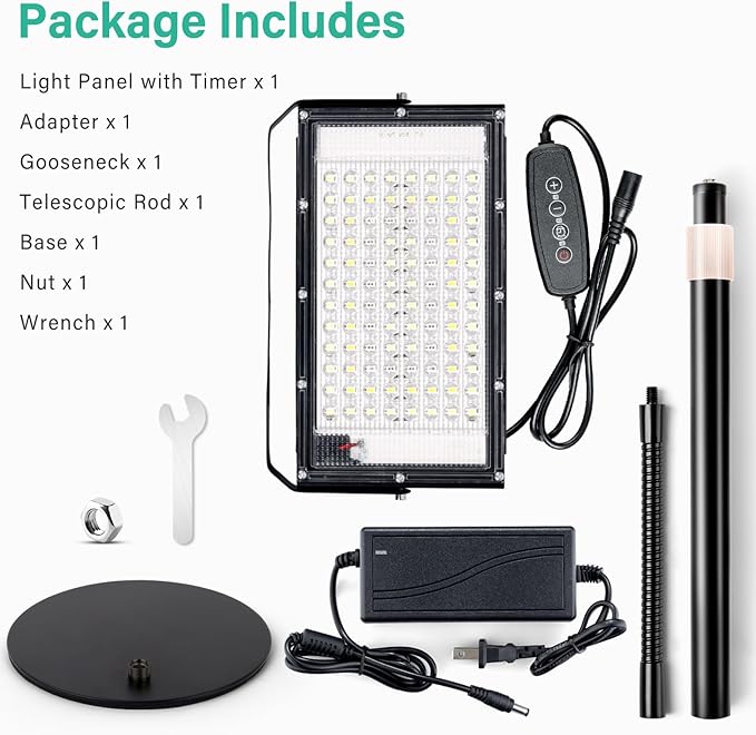 LBW Grow Light for Indoor Plants, Full Spectrum Desk LED Plant Light, Large Grow Lamp with 4H/8H/12H Timer, 6-Level Brightness, Height Adjustable, Flexible Gooseneck,Ideal for Indoor Growth