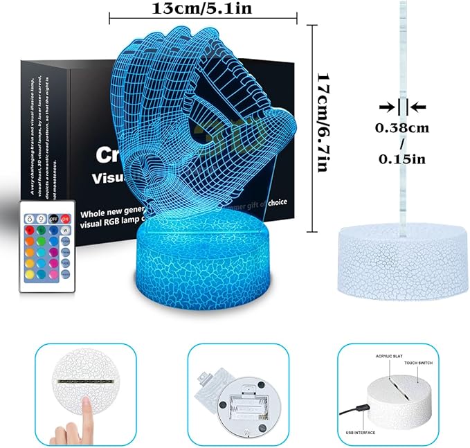 Baseball Night Light Gifts for Boy, 3D Baseball Bedside Lamp,16 Color Change Decor Lamp with Remote & Smart Touch, Gifts for Christmas Birthday Boys Men Gir
