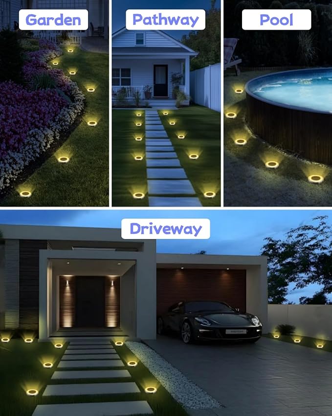 SenLuKit Mini Solar Ground Lights 2 Pack Outdoor IP65 Waterproof Solar Flat Garden Light Solor Powered Disc Pathway Lights for Outside Walkway Yard Landscape Patio Lawn Driveway-Warm White