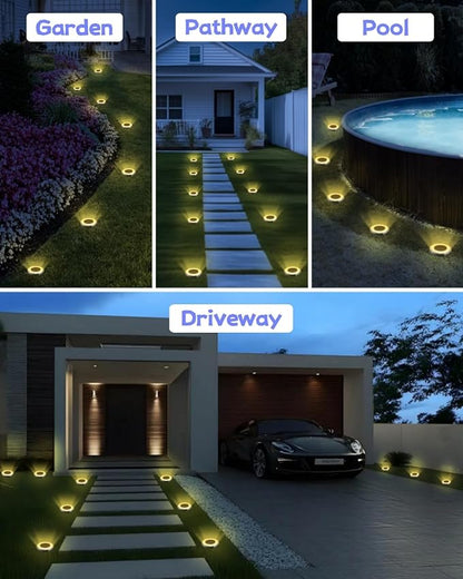 SenLuKit Mini Solar Ground Lights 2 Pack Outdoor IP65 Waterproof Solar Flat Garden Light Solor Powered Disc Pathway Lights for Outside Walkway Yard Landscape Patio Lawn Driveway-Warm White