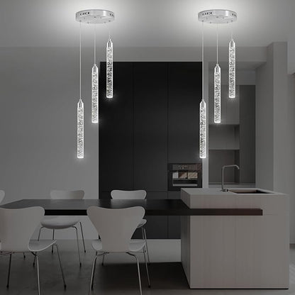 Crystal Kitchen Island Chandelier, Modern Chrome Spiral Dimmable LED Cluster Raindrop Foyer Chandelier Lighting, Bubble Dining Room Hanging Light Fixture 3 Light Remote Control