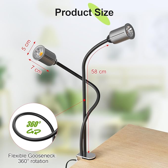 LED Grow Light for Indoor Plants, Full Spectrum 7500K Plant Lamp with Auto Timer 3/6/12H & 4-Level Dimmable Brightness, LED Grow Lamp Ideal for Seedlings, Succulents, 2 Head