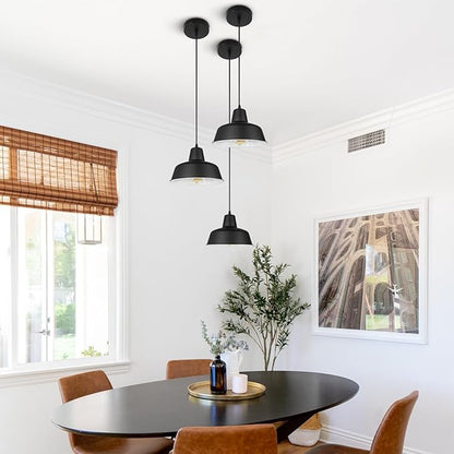 Black Industrial Pendant Lights Vintage Farmhouse Metal Hanging Ceiling Light Fixtures for Barn Kitchen Island Dinning Room Entryway Foyer (3 Pack)