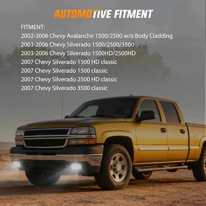 Nilight Fog Light Assembly Compatible with 2003 2004 2005 2006 2007 Chevy Silverado 1500 2500 3500 2002-2006 Avalanche w/o Body Cladding with H10 12V 42W Halogen Bulbs