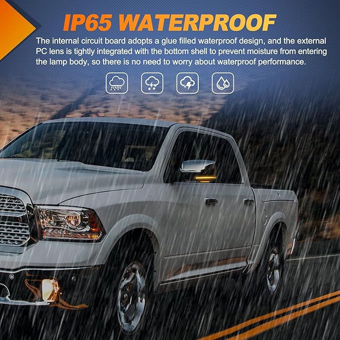 Nilight Side Mirror Marker Light Switchback Amber Turn Signals White Puddle Lights Smoked Lens Plug and Play Compatible With 2009-2018 Ram 1500 2500 3500 2009-2022 Classic