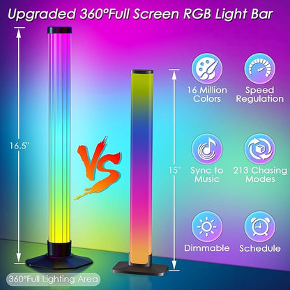 360° Smart Light Bar, RGB Light Bars, Crystal Ambient Mood Light with 16 Million Colors, 213 Preset & 8 Scene Modes, Music Sound Sync, 3 Modes Control, RGB & IC Backlight for TV/Monitor/Gaming/Room