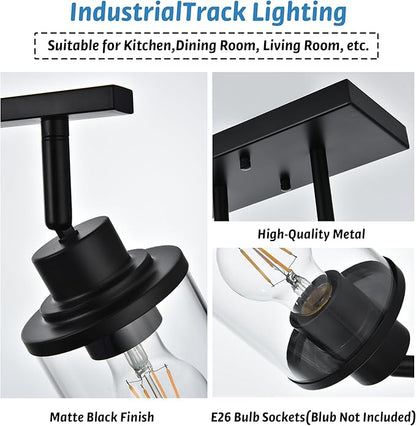 6-Light Track Lighting Kit Directional Bathoom Lights Over Mirror Industrial Black Kitchen Track Lighting Fixtures Ceiling with 6 Rotatable Light Heads, Clear Glass Shade
