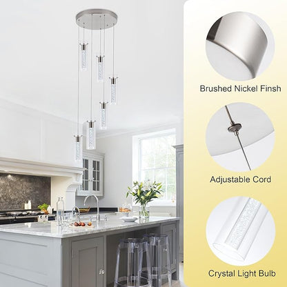 Pendant Lights Kitchen Island Brushed Nickel, Dimmable LED Pendant Light Fixtures with Remote, Modern Kitchen Pendant Lighting Over Island for Dining Room & Bar Counter 3000K-6000K
