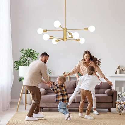 AMZASA Gold Sputnik Chandelier 8 Light Modern Industrial Mid Century Modern Light Fixture for Dining Room Kitchen Living Room Entryway Bedroom Plating Shining Gold Finished UL Listed