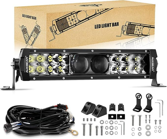 Auxbeam 12 Inch LED Light Bar, 100W 12000LM Spot Flood Combo Off Road Driving Lights, 5D-PRO Series Waterproof Dual Row Driving Work Lamp Lights with Wiring Harness for Cars Trucks Jeep ATV UTV Boats