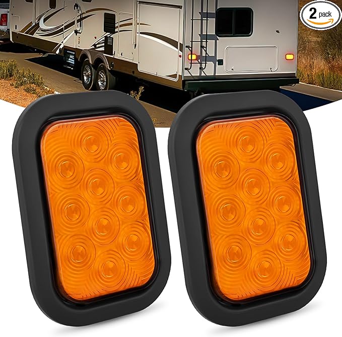 Nilight 5” X 3” Rectangular Trailer Tail Light 2 PCS Amber 10 LED Turn Signal Lights IP67 Waterproof w/Flush Mount Grommets Plugs for 12V Truck ATV UTV Bus RV Camper