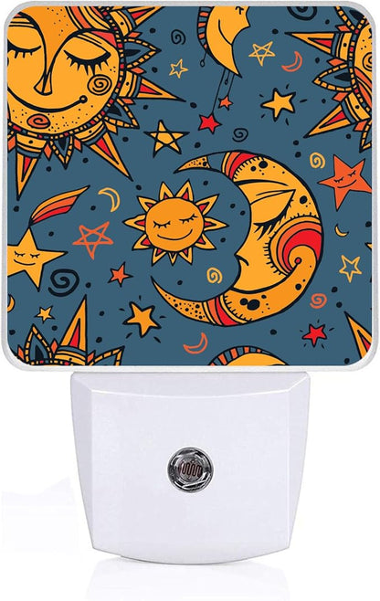 Blue Vintage Sun Moon Night Light, Plug-into Wall Nightlight Lamp with Dusk to Dawn Sensor, Led Lamp 0.5W Energy Efficient for Boys Girls Adults Home Decor