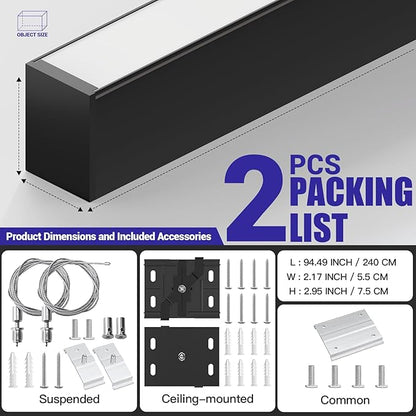 JTT 8FT LED Linear Light,8Foot LED Shop Lights 100/80/60W 3/4/5000K CCT Selectable,Commercial 8Feet Lighting Fixture 0-10V Dimmable Lighting Fixture ETL for Gym Retails Office Garage Classroom,2Pack