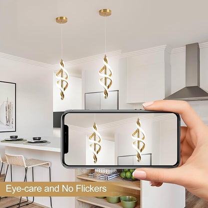 3 Packs Gold Pendant Light,4000K Modern LED Pendant Light for Kitchen,Adjustable Pendant Lighting Over Island Hanging Pendant Light Fixtures for Kitchen Dining Room Hallway(Gold, 3 Packs)
