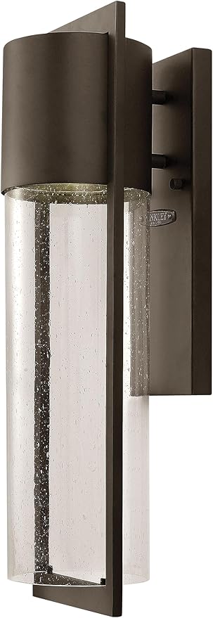 Hinkley Shelter Medium Outdoor Wall Mount Lantern, Minimalist Style, Dark Sky-Compliant, Solid Aluminum/Clear Seedy Glass, Buckeye Bronze