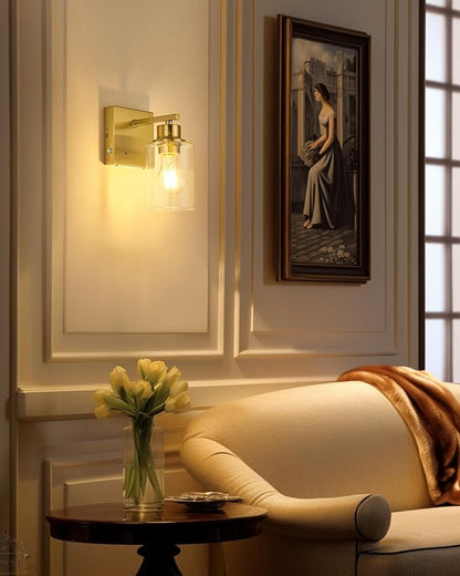 Rayogale Rechargeable Wall Sconce, Gold Battery Operated Wall Sconce Set of 2 with Timer Function, Easy Install Dimmable Wireless Wall Lamps for Living Room, Bedroom, Hallway, Entryway Decor 3000K