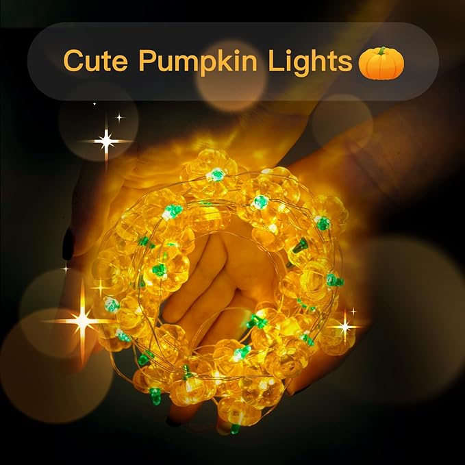 suddus 3D Pumpkin Lights,12.8ft 40 LED Fall Lights Battery Operated with Remote& 8 Modes & Timer, Waterproof Thanksgiving Decorations for Indoor Outdoor Home,Party,Harvest,Hallowee,Thanksgiving Décor