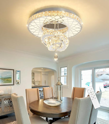 HAIXIANG LED Chandelier Modern Ceiling Dimmable Light Fixture Crystal Chandelier for Bedroom Dining Room Silver