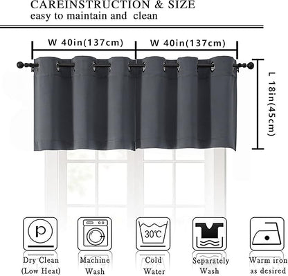 Simplebrand Grey Kitchen Valances for Windows 18 Inches Long 2 Pack, Room Darkening Window Valances for Living Room, Grommet Short Straight Drape Kitchen Curtains for Bedroom Kids Room, 40Wx18L