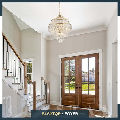 9-Tier Gold Crystal Chandelier 16 Lights Luxury Light Fixtures 24" K9 Crystal Pendant Ceiling Lighting for Living Room Dining Room Foyer Bedroom Kitchen, E12