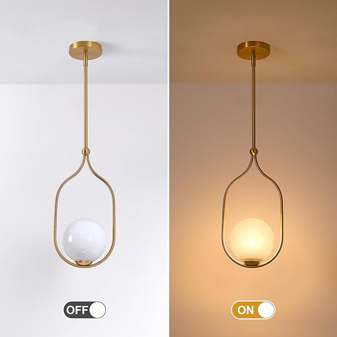 Globe Pendant Light, Modern Bubble Chandelier and Hand Blown Glass Chandelier with Gold Brass Finish Adjustable Rods for Kitchen Island Dinning Room Bedroom Living Room Home Owners
