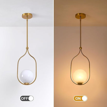 Globe Pendant Light, Modern Bubble Chandelier and Hand Blown Glass Chandelier with Gold Brass Finish Adjustable Rods for Kitchen Island Dinning Room Bedroom Living Room Home Owners