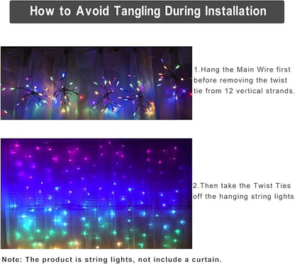 Rainbow Fairy String Curtain Lights with Remote, Twinkle LED Ombre Light Curtain for Girls Room, Kid's Bedroom, Teen Room, Unicorn Theme, Party, Easter Décor Gift (Rainbow)