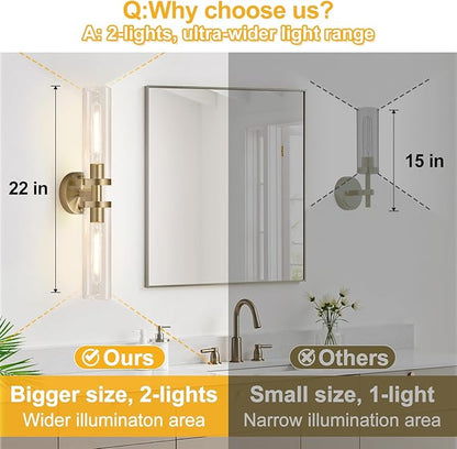 Indoi Brass Wall Sconces, Hardwired Bathroom Sconces Wall Lighting with Clear Glass, Modern Bathroom Vanity Lights fixtures for Mirror Bedroom Living Room Hallway Kitchen