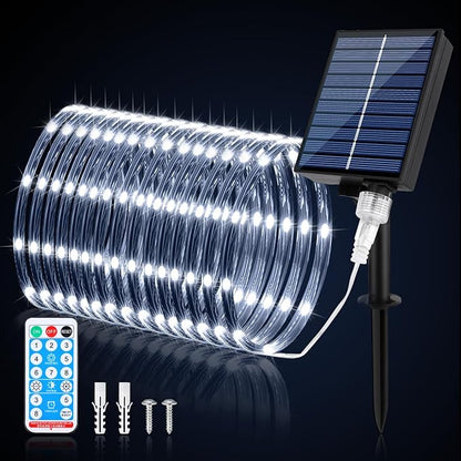 WIND STAR Solar Rope Lights, 72FT 200 LEDs Dimmable Solar String Lights Outdoor with Remote, 8 Modes Tube Lights IP67 Waterproof for Yard Patio Garden Tree Fence Party, White